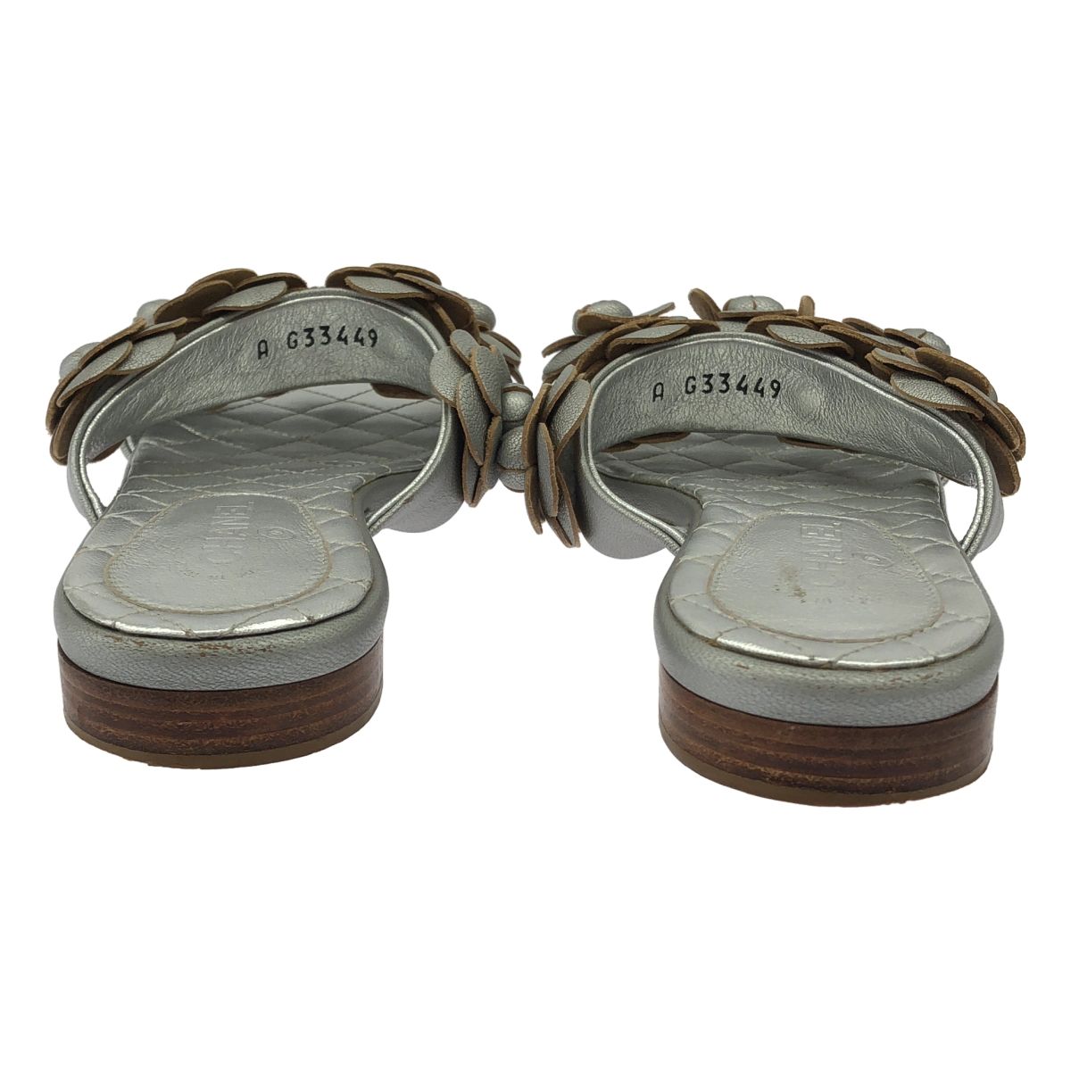 CHANEL シャネル カメリアフラワー ミュールサンダル シルバー 35