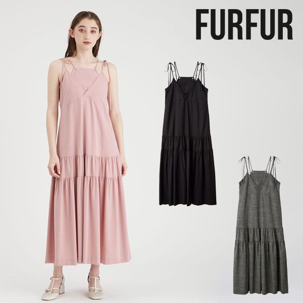 【SALE10%OFF】 【即納】 ファーファー FURFUR ワンピース 24秋冬 ティアードジャンパースカート ノースリーブ キャミソール ロング丈 rwfo244076