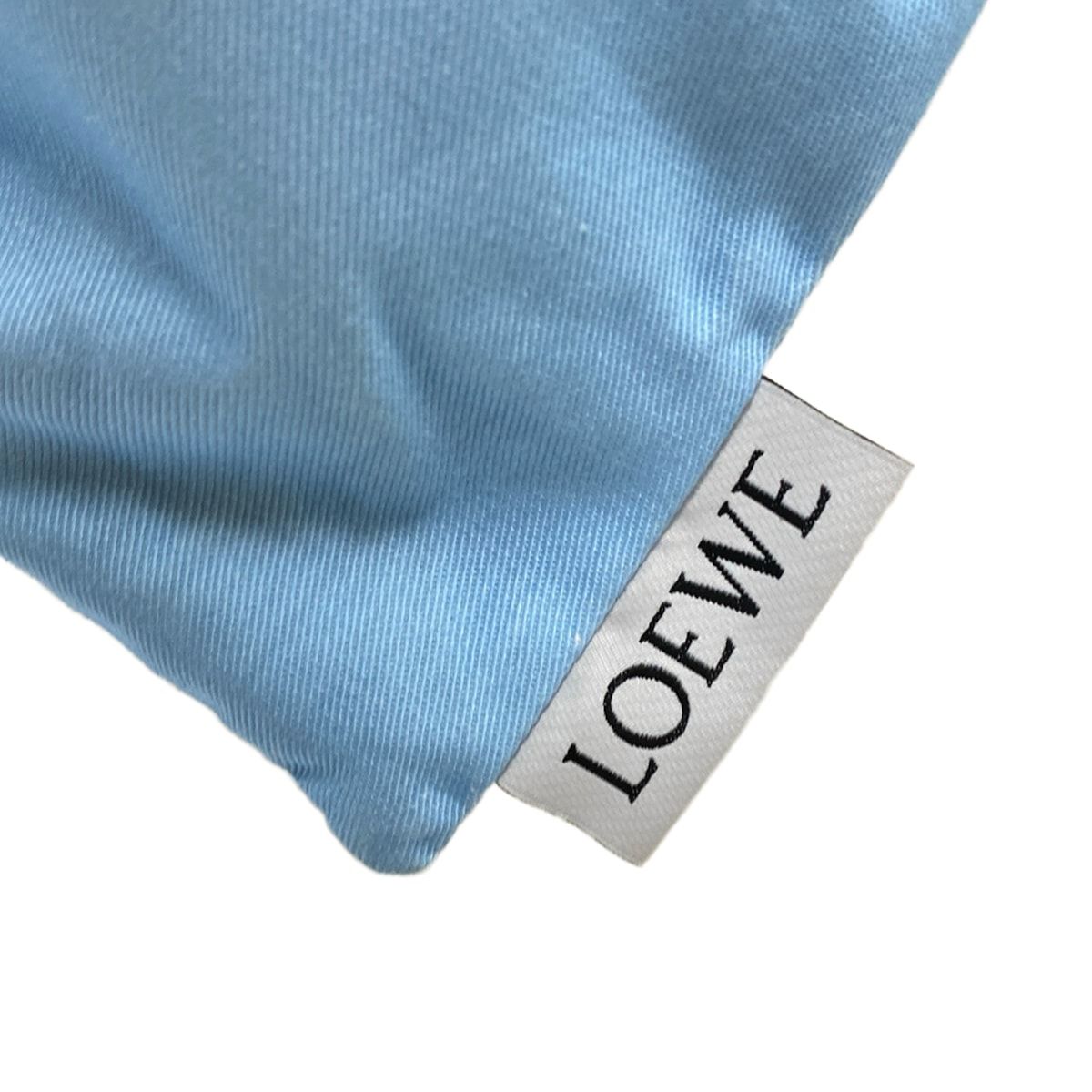 LOEWE ロエベ ポーチ ドローストリングポーチ ライトブルー×ブルー×マルチ ストライプ 巾着型 コットン レザー DECORATOM_COM_BR