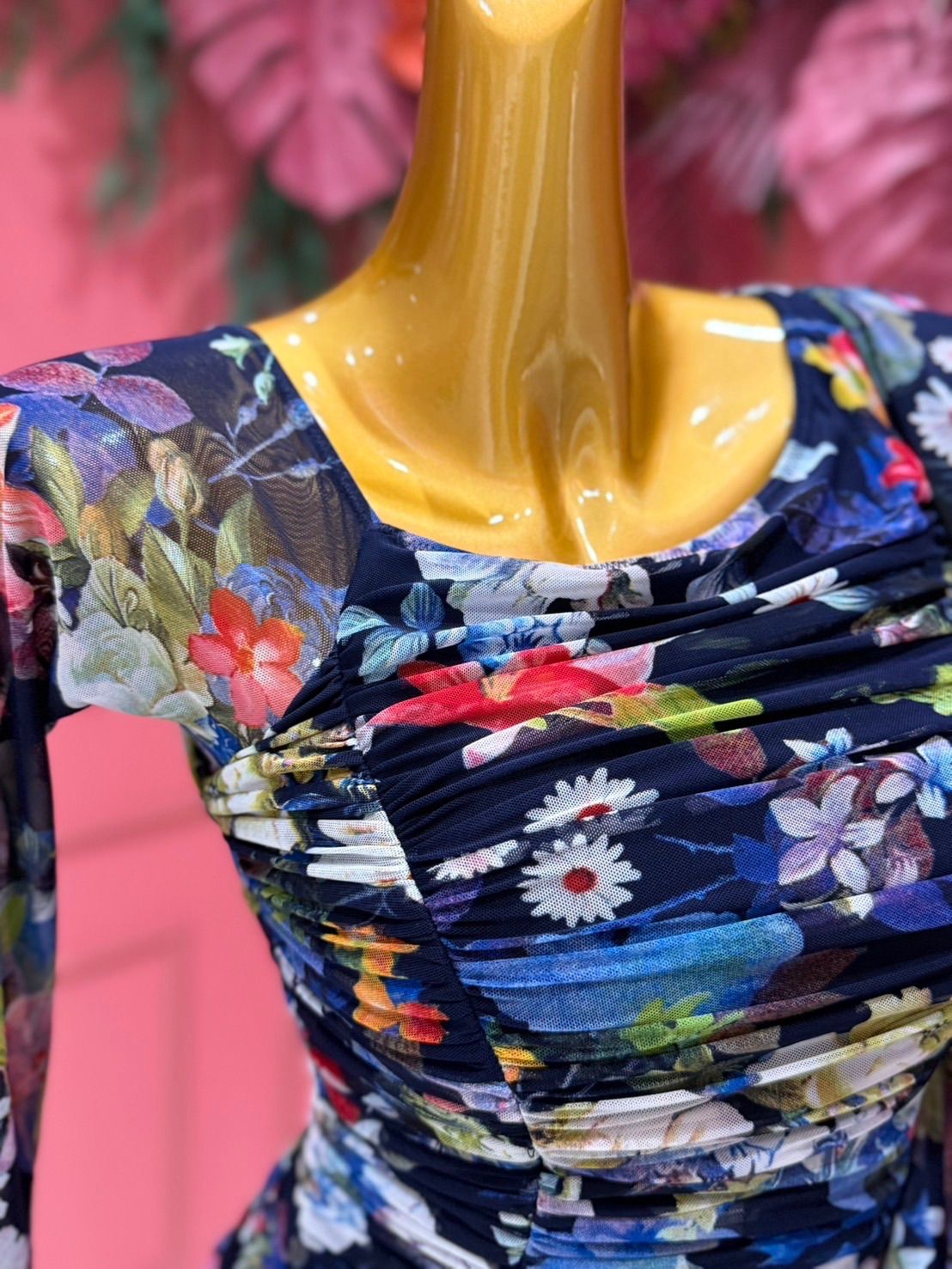 社交ダンス　ジャンティgentil 花柄 ネイビー トライアルワンピース　ドレス 社交ダンス gentil ジャンティ authentic ブルー 花柄ワンピース