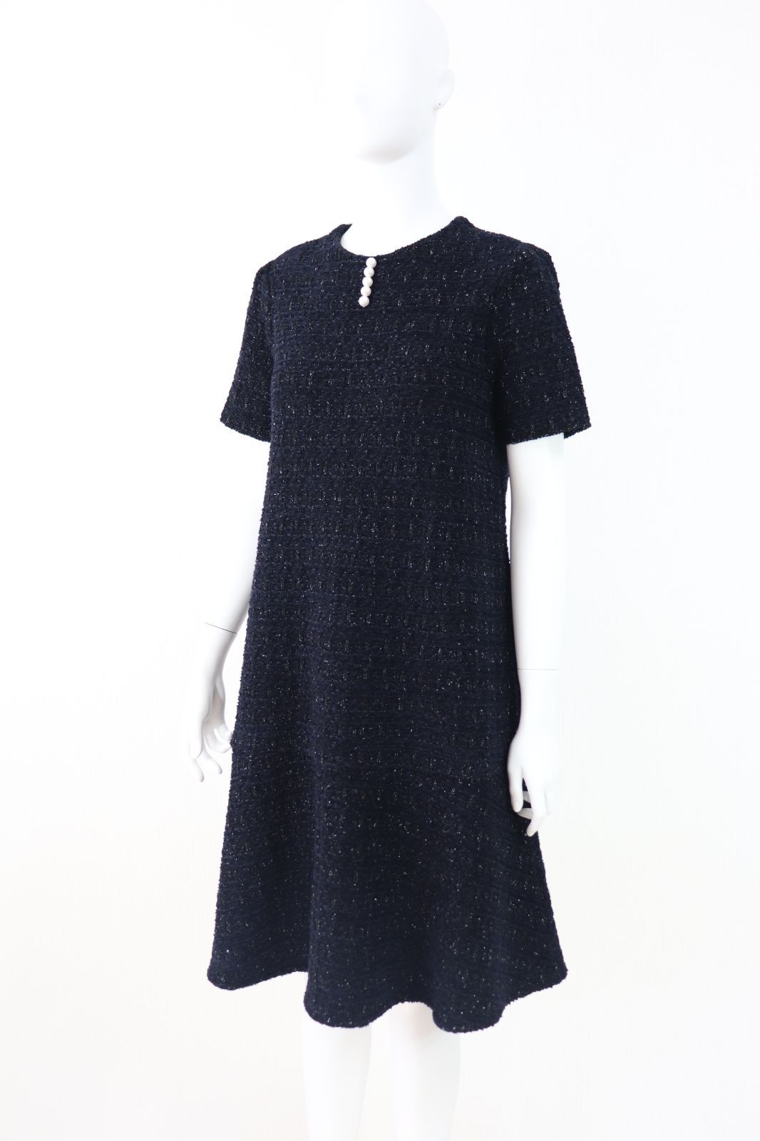 Rene☆ルネ 半袖ニットツイードワンピース 6232470 2022年商品 紺