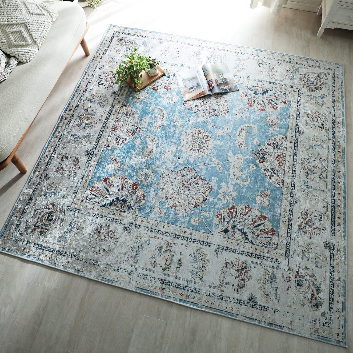 【在庫処分特価セール】新品 グラムスタイル ペルシャ絨毯風 ラグ カーペット 洗える 2畳 190x190cm ブルー