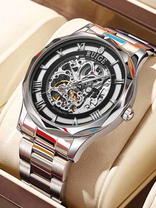 腕時計 メンズ 機械式 ビジネスファッション 自動巻き メカニカル 腕時計 メンズ ローマ数字ダイヤル 中空 ラグジュアリーウォッチ 発光 メンズ腕時計 - ホリデー-誕生日ギフトに最適