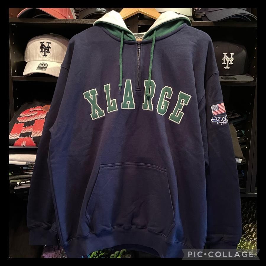 XLARGE CONTRAST COLOR HALF ZIP HOODED SWEAT NAVY Lサイズ - メルカリ