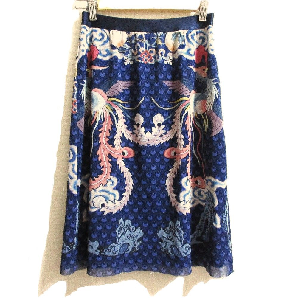 VIVIENNE TAM ヴィヴィアンタム ウエストゴム 鳳凰プリント パワーネット スカート サイズ40 パープル レディース 古着