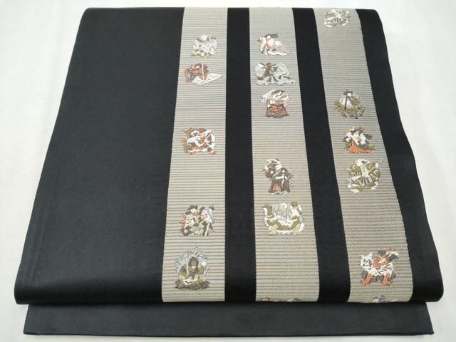 平和屋着物●六通柄袋帯　唐織　歌舞伎　黒地　金糸　正絹　逸品　CAAX1207hy 平和屋着物○六通柄袋帯 唐織 歌舞伎 黒地 金糸 正絹 逸品 CAAX1207hy