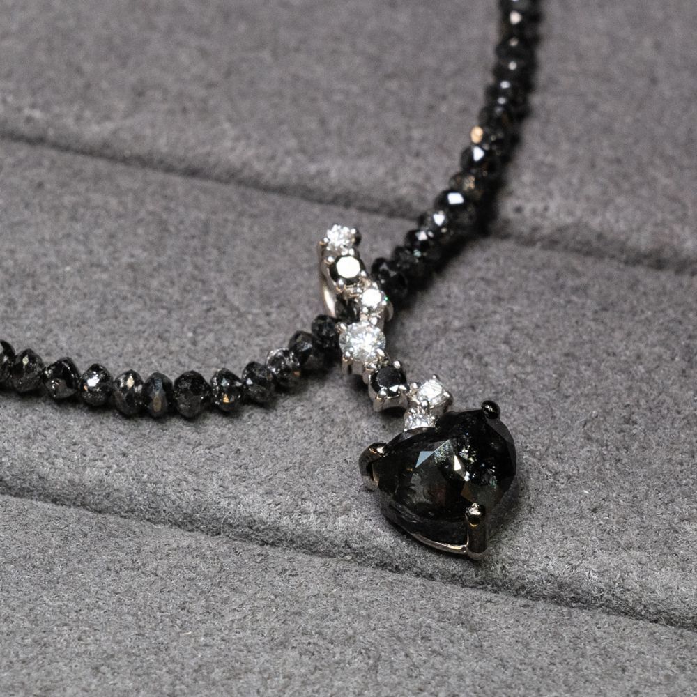 ブラックダイヤ30.00マグネットネックレス K18WG 30ct ブラックダイヤモンド 磁気入り ネックレス K18イエロー