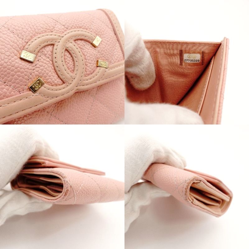 シャネル CHANEL CC フィリグリー マトラッセ ピンク 3つ折り