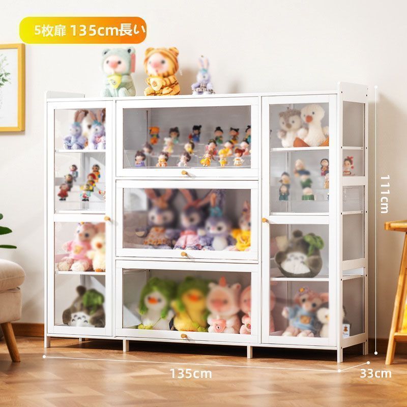 ♥コレクションケース木製フィギュアケース長さ135密閉防塵大容量組み立て式多用途キャビネット三面透明5枚扉大型