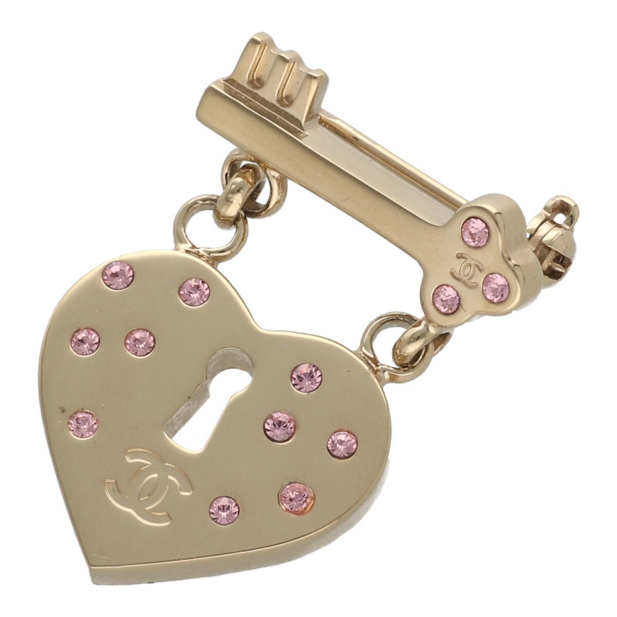 CHANEL シャネル　ハートロック　ブローチ　コサージュ　コールド　ピンバッジ CHANEL シャネルハートロックブローチコサージュコールドピンバッジ