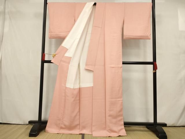 平和屋着物□上質な色無地 吉祥地紋 薄紅色 正絹 逸品 未使用