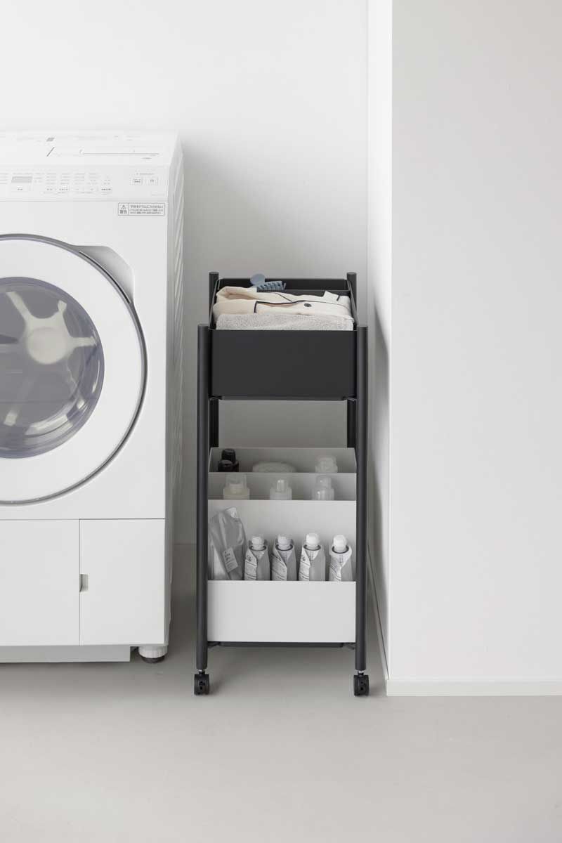 疑うことのない 収納ワゴン キャスター付き 山崎実業 tower タワー 小物トレー付き下段が棚の収納ワゴン 2段 10186 ブラック SPORTUS 沖縄