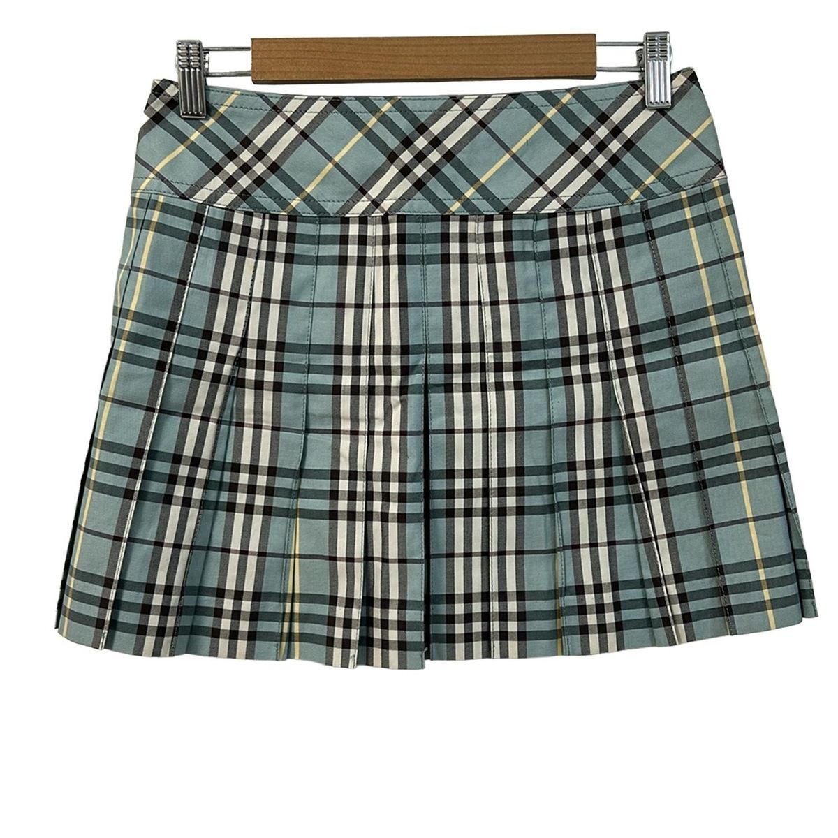 バーバリーブルーレーベル 巻きスカート サイズ38 M レディース - ライトブルー×ダークブラウン×マルチ ミニ|チェック柄|プリーツ USTAUSTRALIA_COM_AU