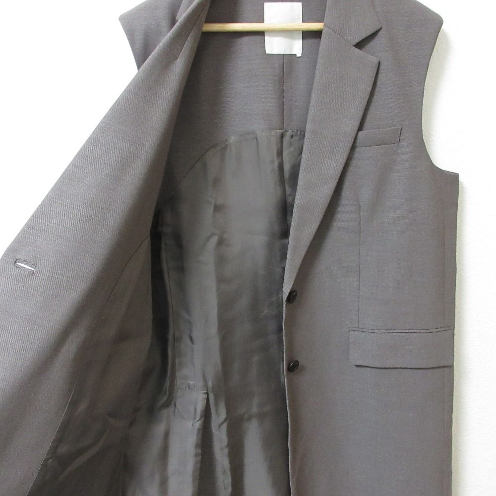 ［美品］ebure /エブール リネン ロングジレ グレー38 ジャケット風 美品］ebure /エブール リネン ロングジレ グレー38 ジャケット風