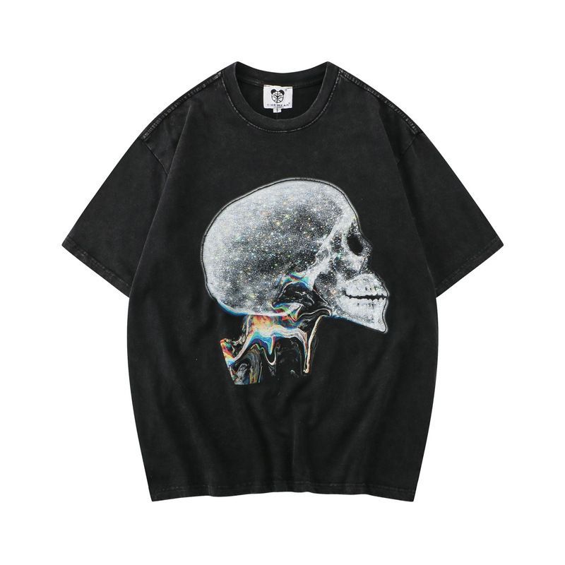 半袖 Tシャツ スカル コットン クルーネック 黒 ブラック  nee3u138283
