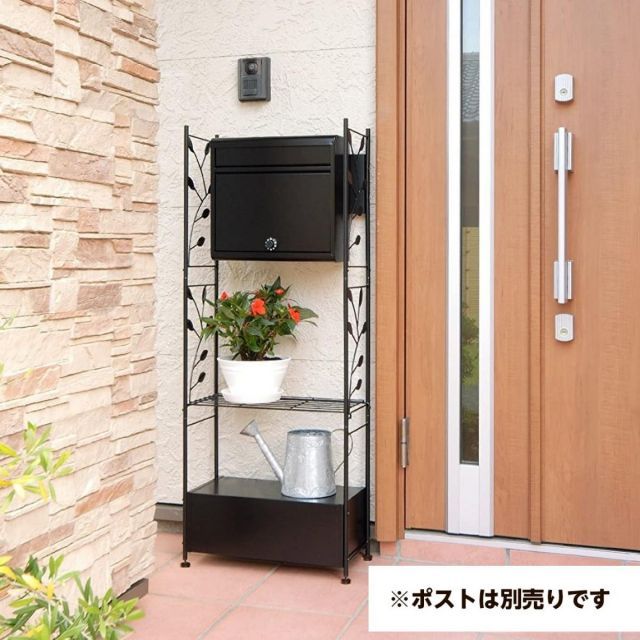 グリーンライフ GREEN LIFE ガーデンポストスタンドリーフ マットブラック PS-01LF MBK 幅48×奥行き21.5×高さ123cm 壁掛け 郵便ポスト 新聞受け