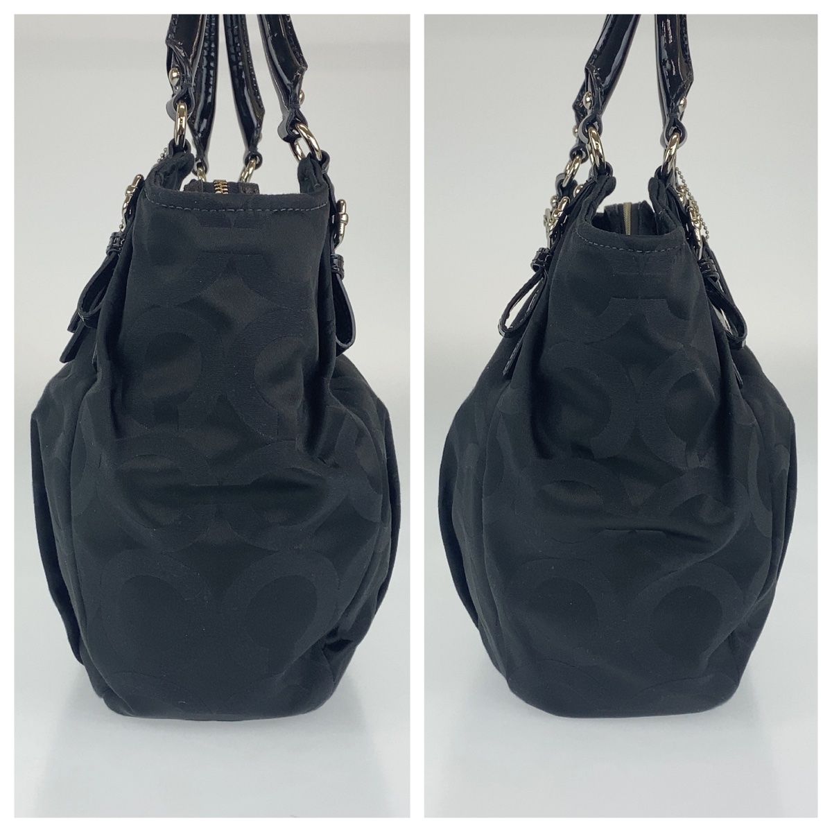 COACH コーチ オプアート ブラック 黒 シルバー金具 キャンバス /レザー ショルダーバッグ トートバッグ レディース 402379 【中古】 COACH コーチ オプアート ブラック 黒 シルバー金具 キャンバス