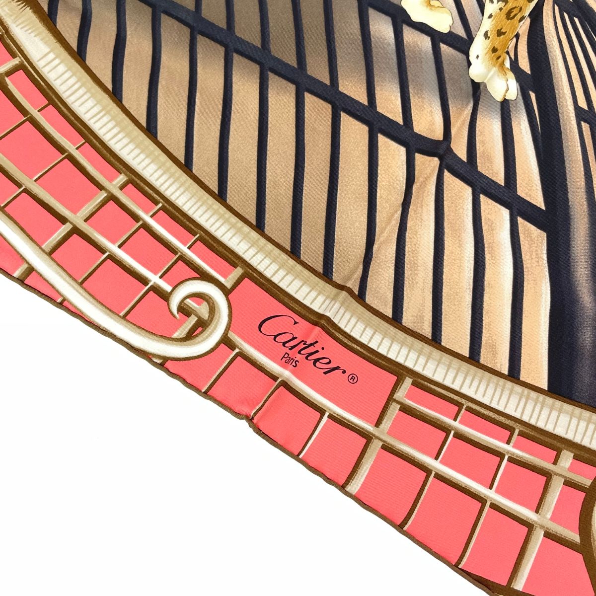 新品同様 Cartier カルティエ スカーフ ベージュ×ピンク シルク