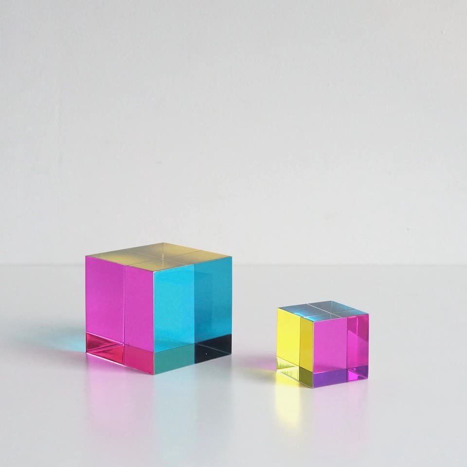 CMY Cubes オリジナル(50mm)-シアン、マゼンタ、イエローキューブ-光学カラーキューブ-減算色の混合
