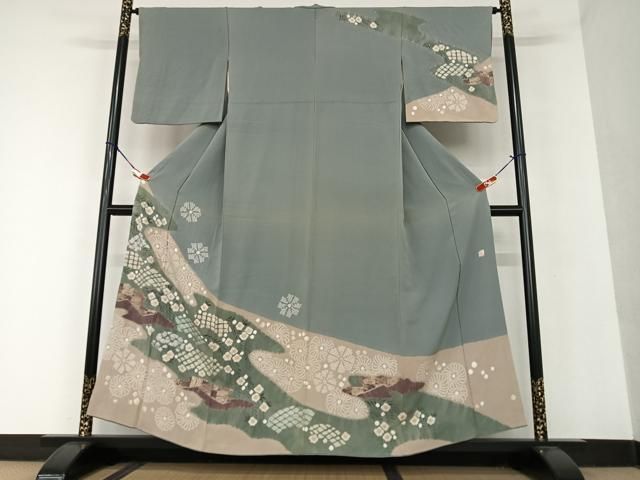 平和屋着物○十日町 名門 滝泰謹製 訪問着 絞り 舞花文 金彩 正絹 逸品  