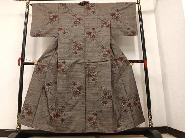平和屋着物○本場大島紬 カタス9マルキ 枝花文 正絹 逸品