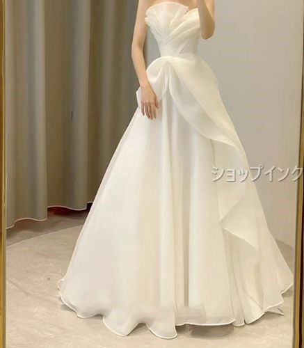 ウエディング ドレス ロングドレス ホワイト 上品 結婚式 前撮り チューブトップ フ Aライン シンプル 大人 お洒落