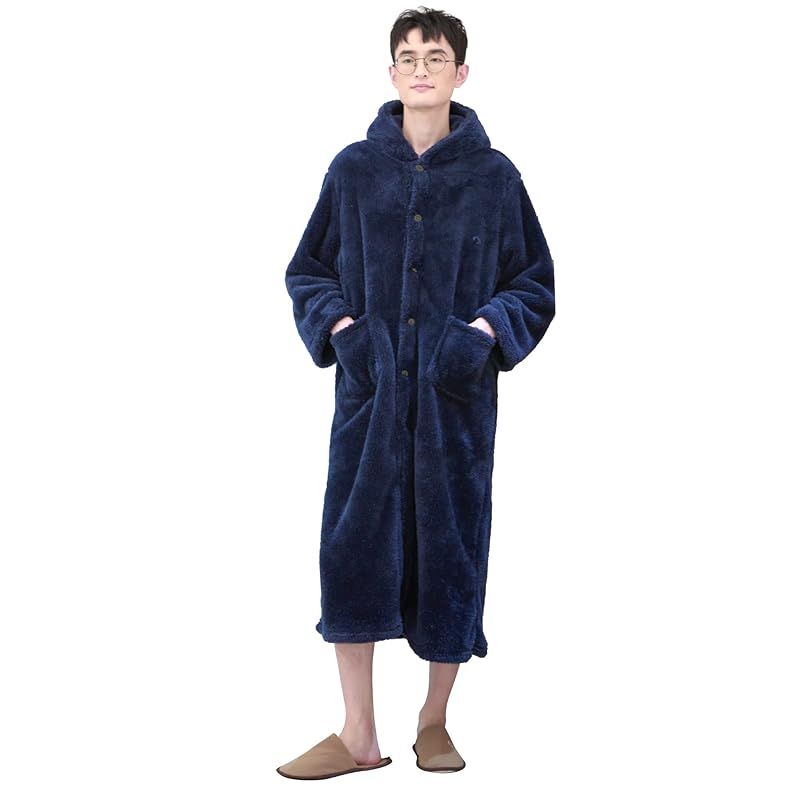 新品　[Yoimira] 着る毛布 男女兼用 大きいサイズ 暖かい フード付き ルームウェア メンズ 着る 毛布 レディース 部屋着 ボタン付 吸湿発熱 秋冬 静電気防止 洗える 乾きやすい (L-着丈125cm)
