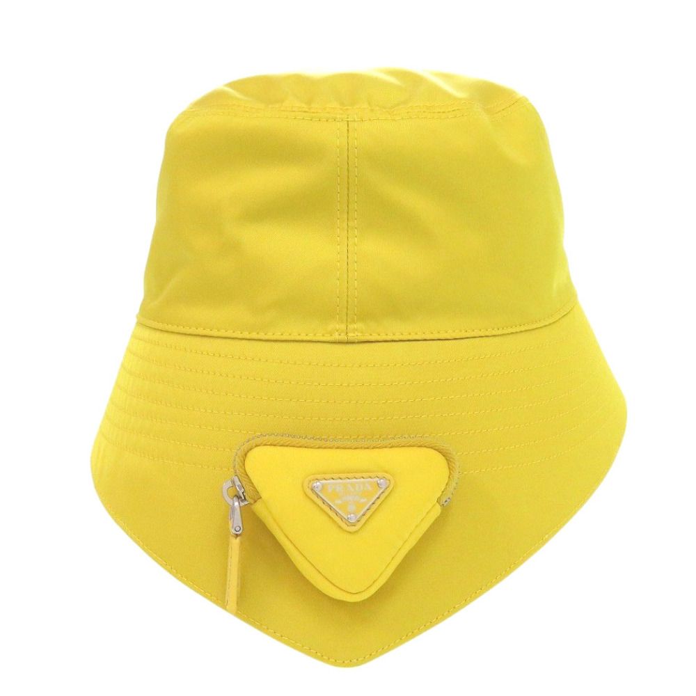 プラダ Re Nylon バケットハット 2HC282 Lサイズ トライアングルプレート イエロー ポリアミド 帽子 1220 PRADA