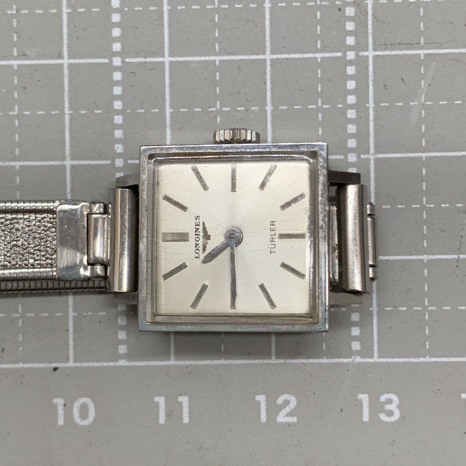 N344可動 LONGINES 手巻き腕時計 スクエア文字盤　アイボリー　レディースウォッチ　ヴィンテージ　※ベルト社外　シルバーカラー N344可動 LONGINES 手巻き腕時計 スクエア文字盤 アイボリー