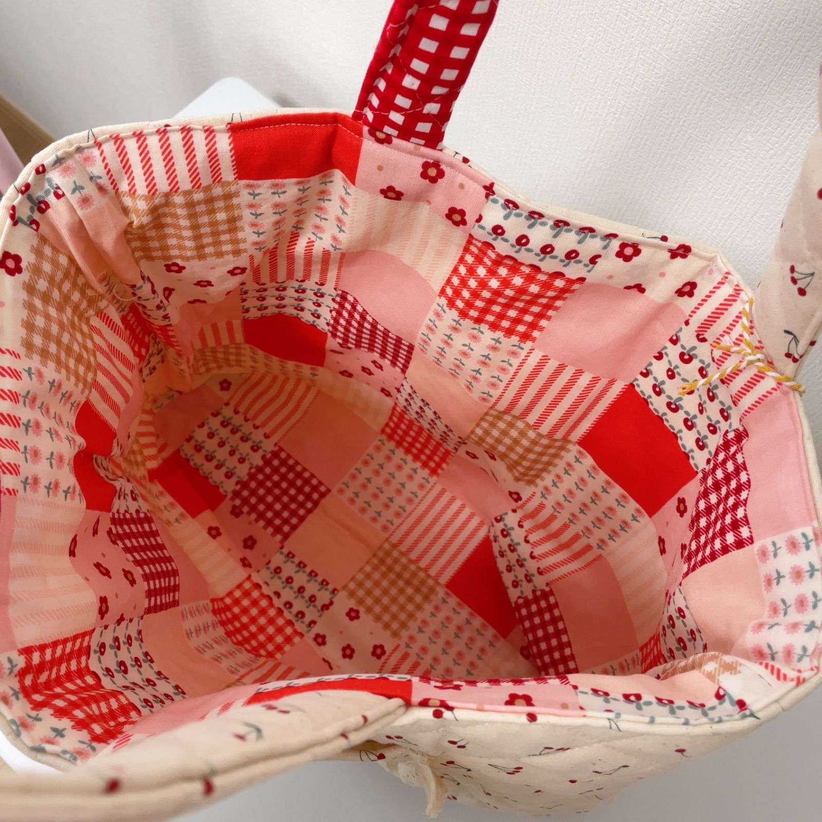 さくらんぼ×ギンガムチェック×フリルバッグ』 トートバッグ 通園バッグ