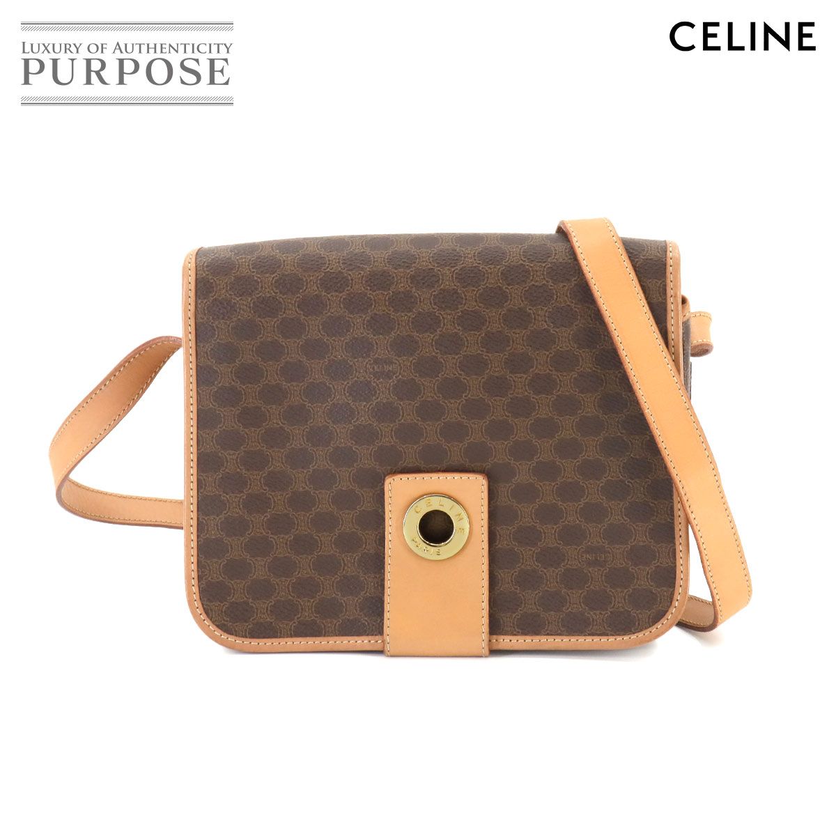 CELINE ショルダーバッグ マカダム ゴールド金具 レザー