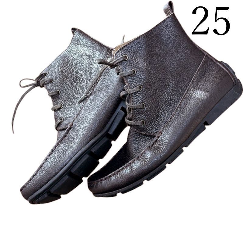 レディース ショートブーツ　アンクルブーツ　牛革 　25　ブラウン　編み上げ