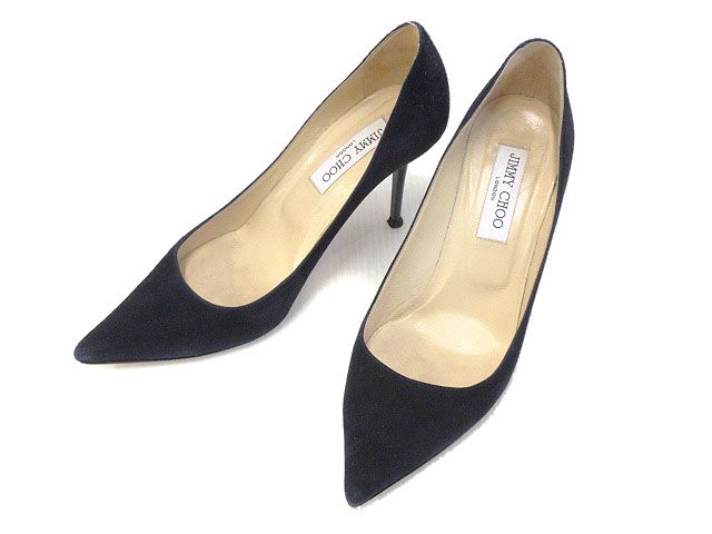 ジミーチュウ　スウェードフラットパンプス　ネイビー　39 JIMMY CHOO/pumps/suède/navy/ladies/ジミーチュウ/パンプス
