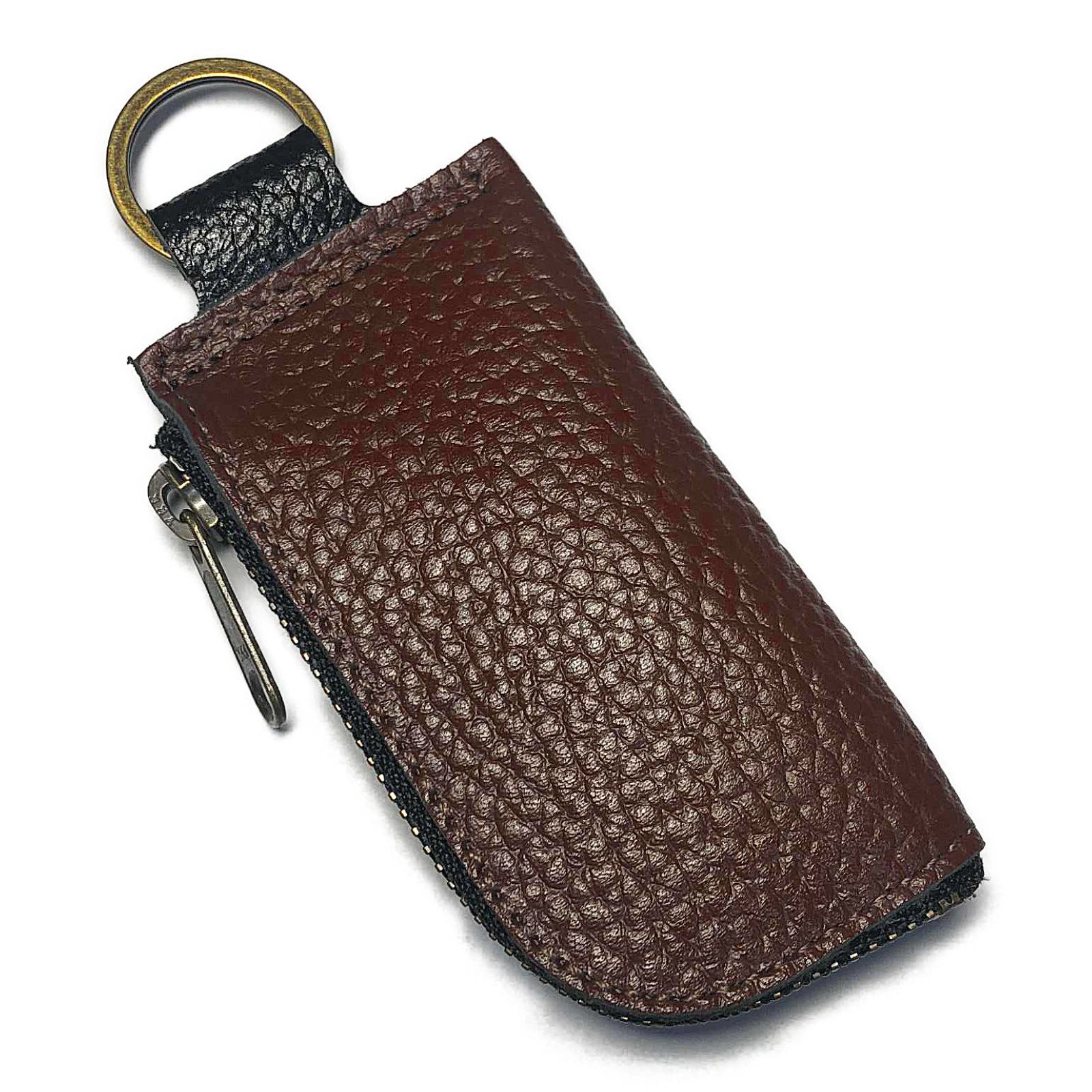 キーリング付きコインケース メンズ レディース 革 キーホルダー コインケース キーホルダー 小銭入れ キーリング 本革 レザー 革 メンズ  レディース 小さい コンパクト 黒×ブラウン 日本製 - メルカリ