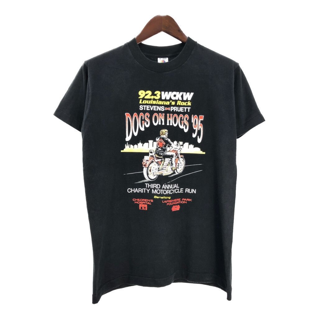 90年代 Dogs on Hogs 半袖Ｔシャツ モーターサイクル ブラック メンズ M 古着 U0577
