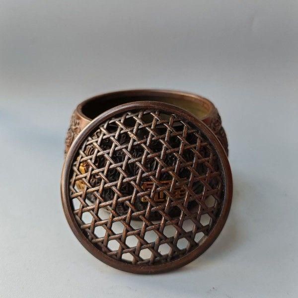 銅細工 百福網蓋香炉 香道具 装飾品 工芸品 美術品 置物 銅 細工 竹で編んだ網 百福 香炉 香道具 工芸品 美術品 置物