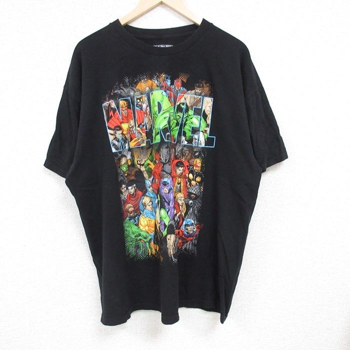 XL/古着 半袖 Tシャツ メンズ マーベル スパイダーマン アイアンマン キャプテンアメリカ 大きいサイズ コットン クルーネック 黒 ブラック