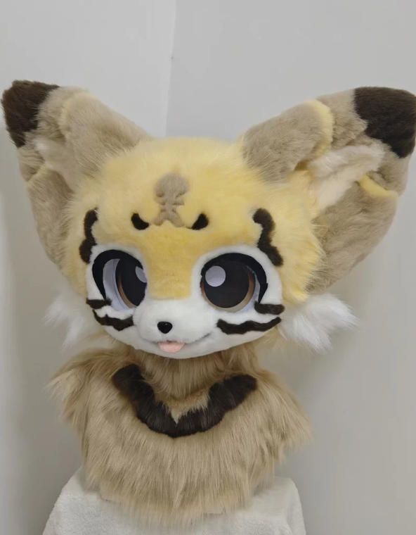ファースーツ 着ぐるみセット NO.255 猫 黄色 ケモノ ファースーツ 全頭ヘッド ぬいぐるみ コスプレ コスチューム 一点物