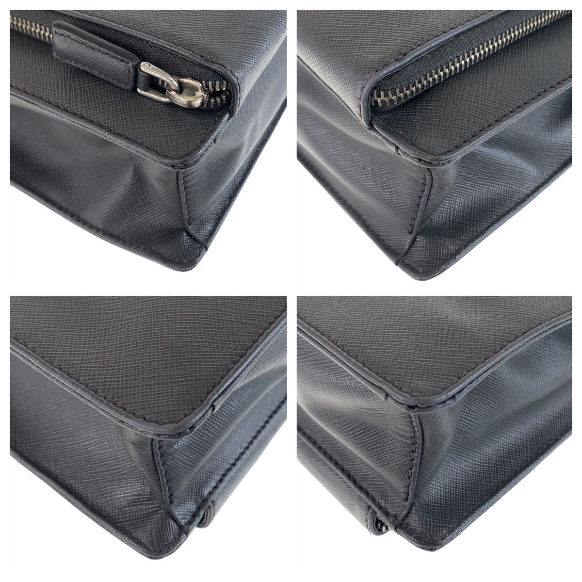 【PRADA】ビジネスバッグ　三角ロゴプレート　サフィアーノレザー　グレー プラダPrada三角 ロゴ プレート グレー サフィアーノレザー 31/Y