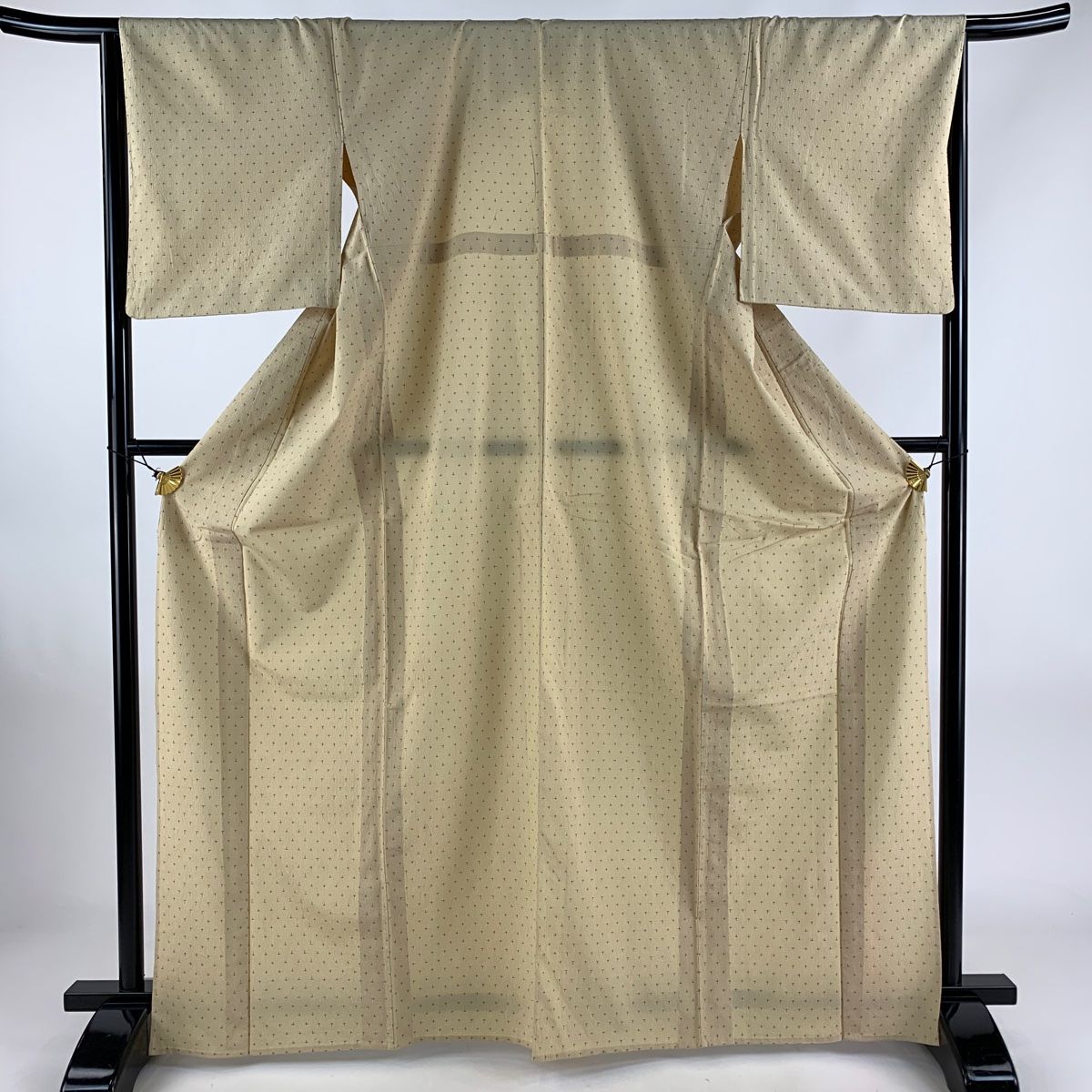 紬 身丈166.5cm 裄丈67cm M 単衣 十時絣 ベージュ 正絹 秀品