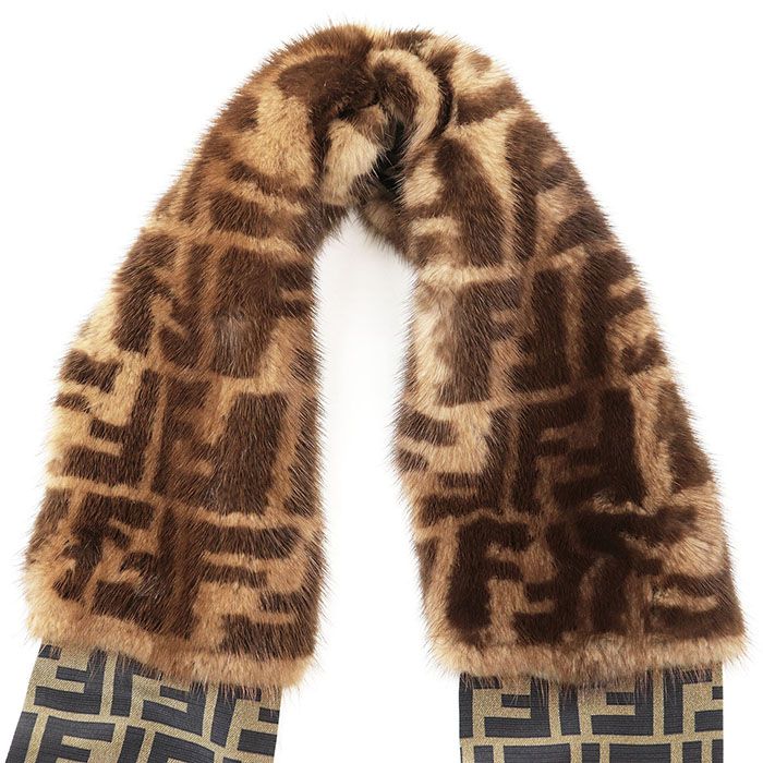 FENDI フェンディ　ストールスカーフ　ブラウン・ブラック FFロゴイタリア製 FENDI - 【本物保証】 新品同様 フェンディ FENDI ズッカ FF