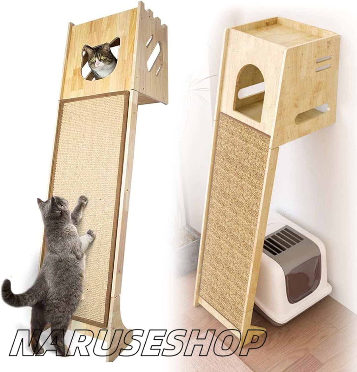 キャットタワー 木製 猫爪とぎ 無垢材 窓 猫タワー 木登りタワー 据え置き 高さ150cm 猫部屋 爪研ぎ付き 耐荷重70kg 多頭飼い 麻紐 猫ツリ