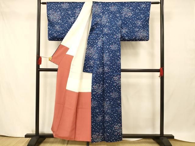 平和屋着物○上質な小紋 絞り 花菱文 黒地 正絹 逸品 AAAV7301zg