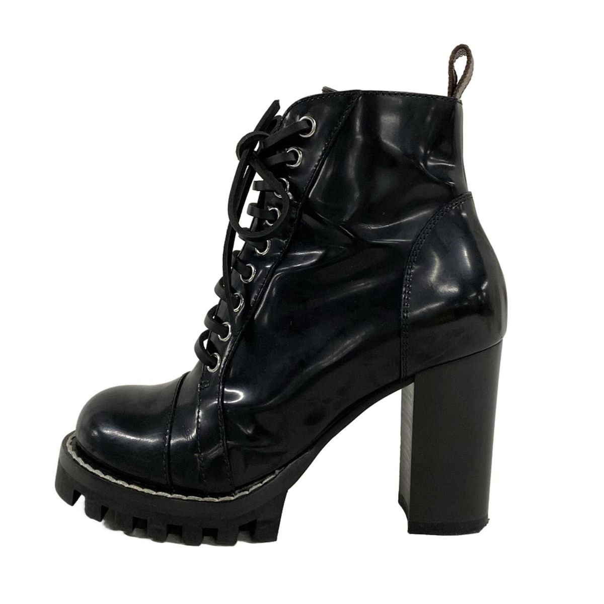 LOUIS VUITTON ルイヴィトン ショートブーツ 35 1 2 レディース スタートレイルライン 黒×モノグラム キャンバス レースアップ レザー