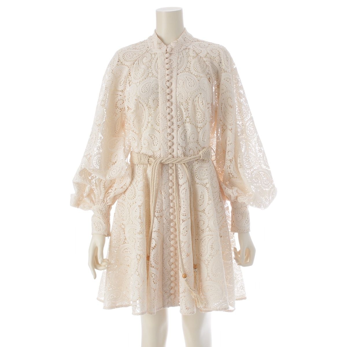 ZIMMERMANN ジマーマン フルレース ベルト付き パフスリーブ ワンピース ドレス オフホワイト 1