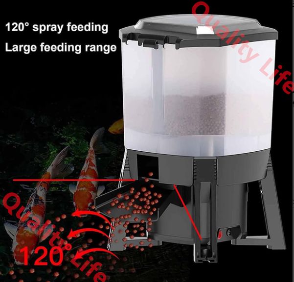 自動給餌器 6L電動魚餌ディスペンサー 水槽用自動タイマー 120°分散給餌設計 水槽の休日 休暇 週末に最適