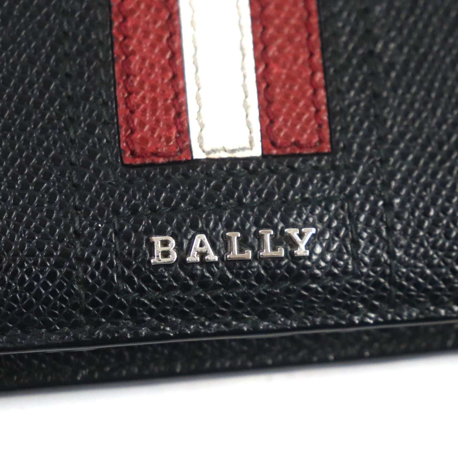 極美品▼BALLY バリー 6218067 TALIRO.LT10 レザー ロゴ金具付き ストライプ ロングウォレット 2つ折り  長財布 ブラック 箱付き メンズ