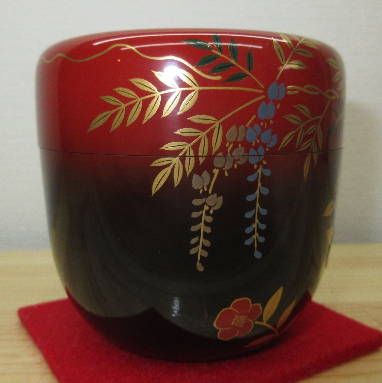 送料込【逢絢亭】茶道具 大棗 山中塗 春野蒔絵 内銀地 真塗 中村恭蔵