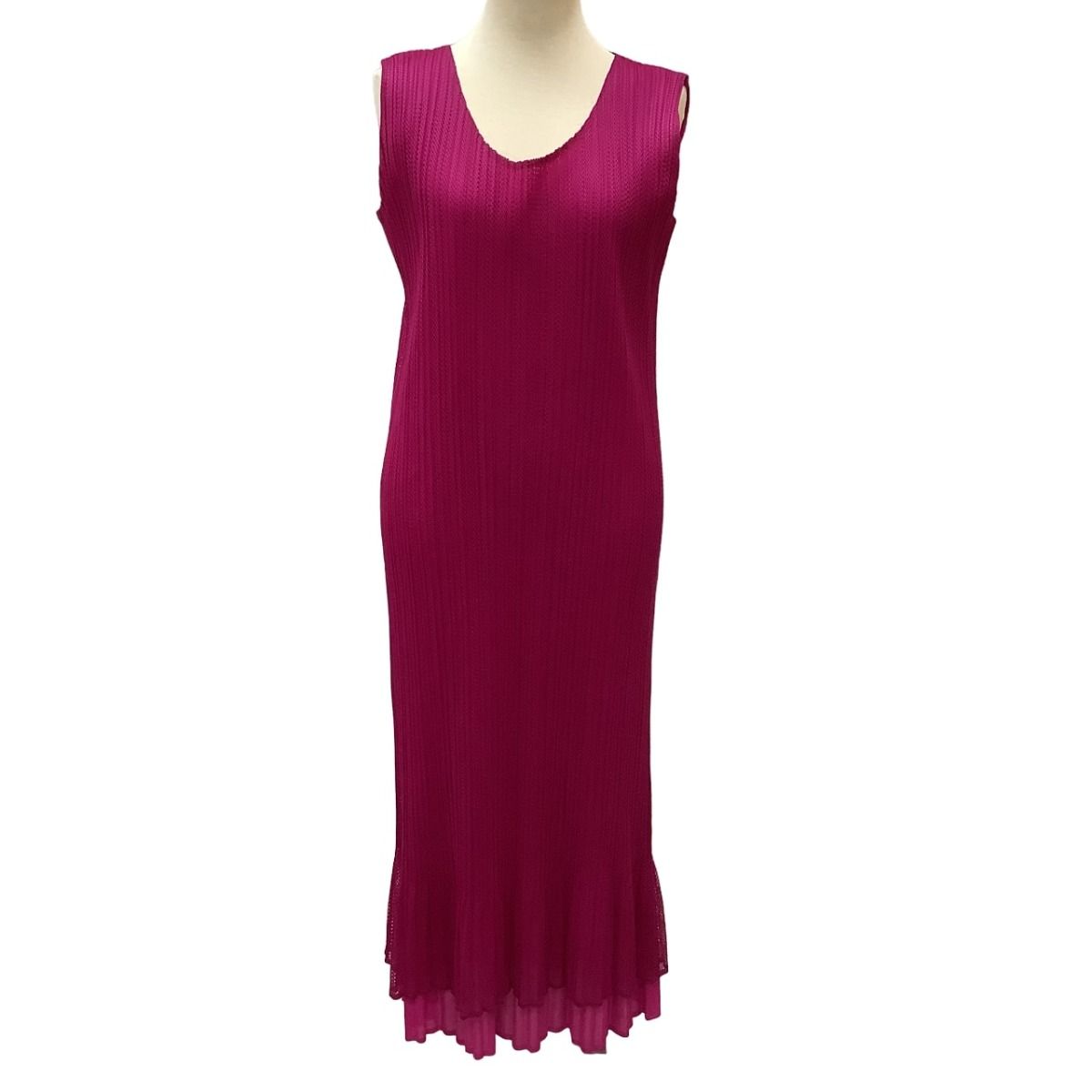 ♪♪ISSEY MIYAKE イッセイミヤケ PLEATS PLEASE ワンピース レイヤード メッシュ ショッキングピンク