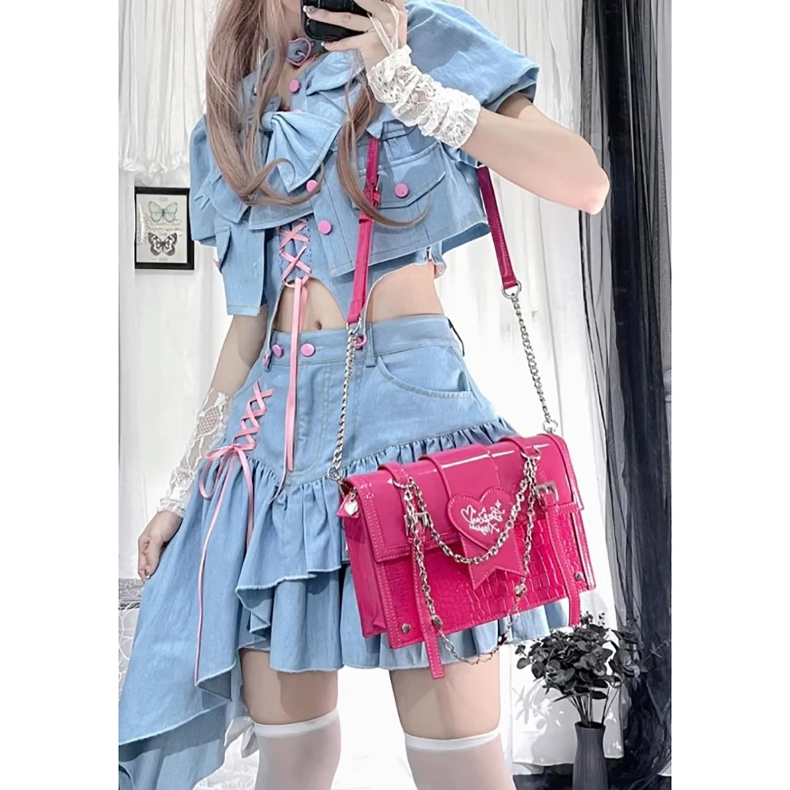 ワンピース ショーパン チャイナ風 セットアップ デニム 韓国 MOMOシリーズ】☆チャイナ風セットアップ ☆ ワンピース+短パン